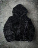 Hoodie fur collar cardigan sweatshirt American retro casual street velvet short thickened couple versatile warm cotton jacket