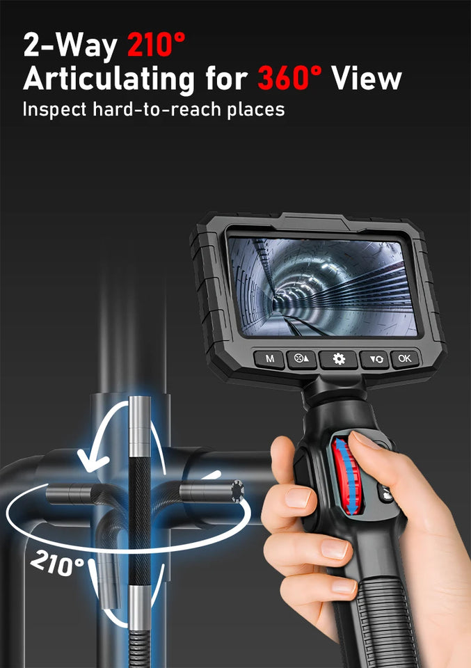 Two-Way Articulating Borescope Camera with Light: 3.9mm/6mm Industrial Endoscope Inspection Camera with Automotive Inspection