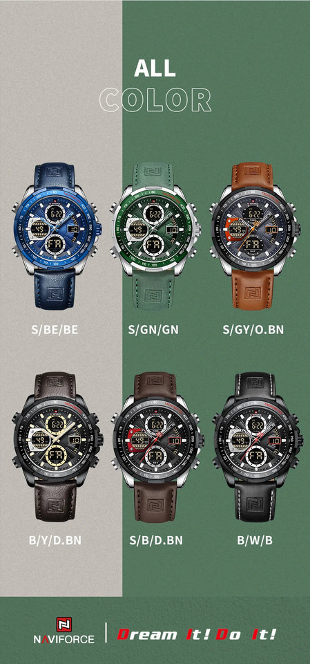 NAVIFORCE Top Military Quartz Watches for Men Luxury Sports Chronograph Watch Waterproof Clock Leather LED Digital WristWatch
