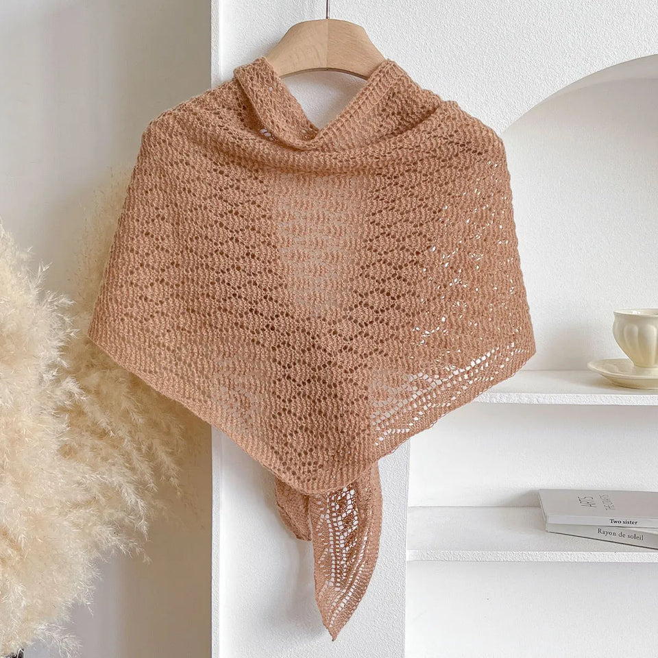 Korean Hollow Out Knitted Shawl Summer Air Conditioning Fake Collar Neck Guard Knit Thin Knotted Cape Shoulder Scarf For Women