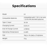 XTAR L4 AAA AA Battery Charger 4 Slots Intelligent LED Indicator USB Charger Charging 1.5V Li-ion / 1.2V lithium NiMH Batteries