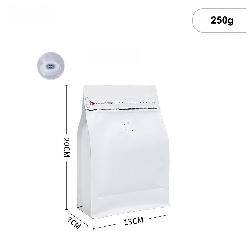 StoBag 50pcs 250g Coffee Beans Packaging Bag with Valve Aluminum Foil Heat Sealing for Powder Tea Nuts Storage Reusable Pouch