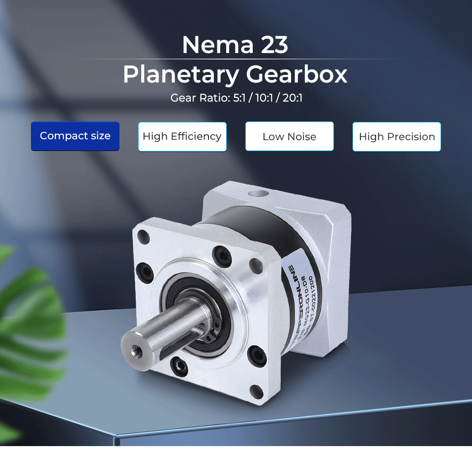 STEPPERONLINE Nema23 Planetary Gearbox Motor Speed Reducer with Ratio 5:1, 10:1, 20:1, 8mm Input for Nema 23 Stepper Motor
