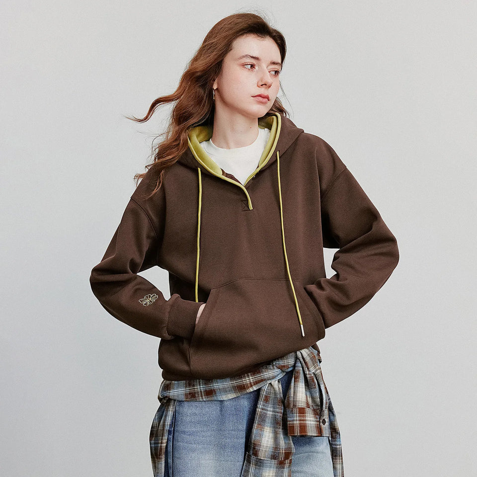 TOYOUTH Women Hoodies Sweatshirt 2025 Autumn New Contrasting Color Embroidery Splicing Hooded Pullover Tops
