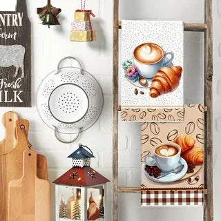2-Piece Set of Coffee and Bread Themed Kitchen Towels, Dish Towels, Hand Towels, Kitchen Decorative Towels, Neighbor Gifts, Sweet Housewarming Gifts for Friends, Mom Gifts, Friend's Birthday Gifts.