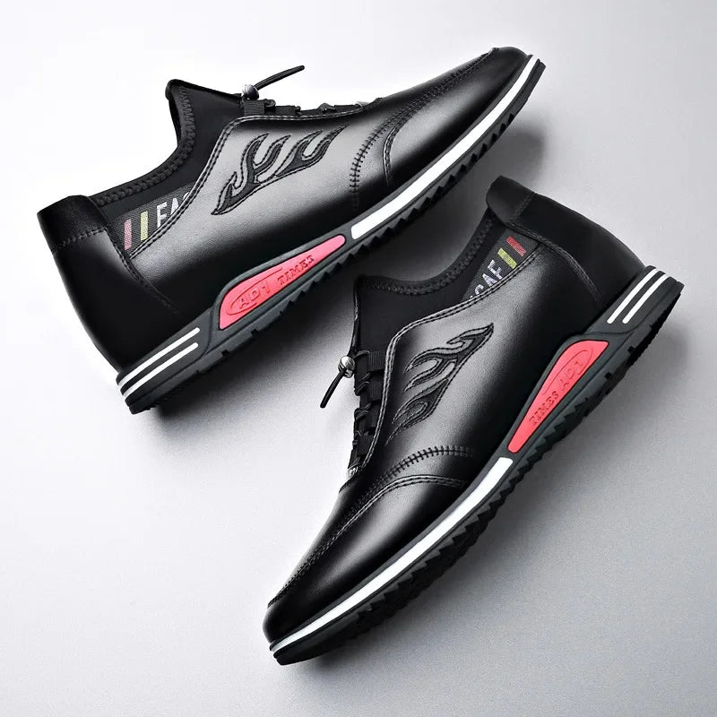 2024 Autumn New Casual Shoes For Men Fashionable Inside Increased High 6cm Lazy Shoes Rubber Shoe Sole Polyamide Leather Shoe