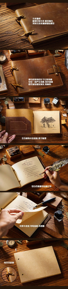 Genuine Leather Sketchbook Retro Painting Notebook Boy"s Girl Student Leather Binding Notebook Classic Handmade Notepad