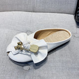 Women Slippers Gold Chain Bear Half Slippers Female Flats Sandals Brand Mullers Plus Size Summer Women Shoes Fashion Bow Slipper