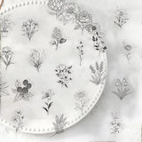 50pcs Black And White Vintage Retro Flower Plant Stickers Decals Laptop Scrapbooking Journal Planner Card Making PET Stickers﻿