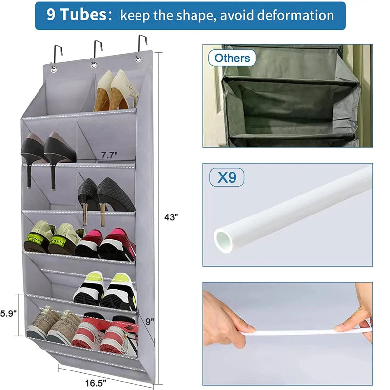 Multi-pockets Wall Storage Bag Large Over Door Hanging Shoe Organiser Behind Doors with 4 Metal Hooks Shoes Rack Storage Bags