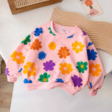 Spring Autumn Baby and Girls Sweet All-Over Flowers Sweatshirt School Kids Outfit Pullover Tops Child Workout Jumper 1-12 Years
