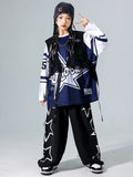 Girls Hip Hop Star Sweatshirt Vest Joggers Pants Boys Cool Streetwear Clothes Set Kids Children Jazz Street Dance K-pop Costumes
