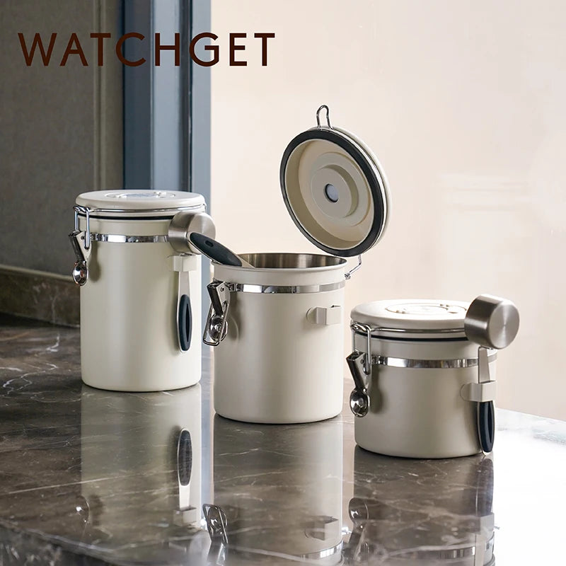 watchget 1.2/1.5/1.8L Airtight Canister Coffee Bean Storage One Way Releasing Valve Container with Date Tracker and Scoop