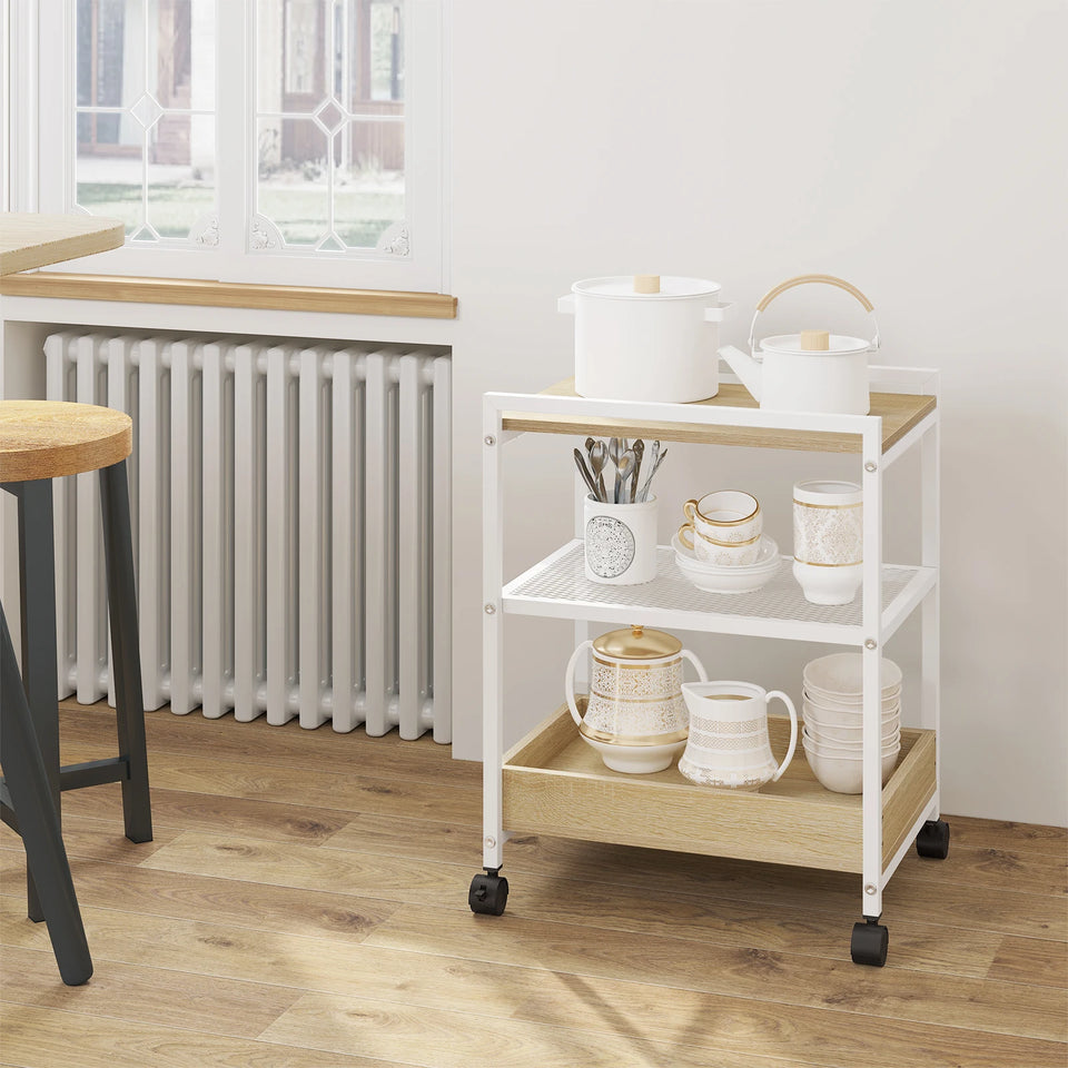 WOLTU 1PC Side Table 3-Tier Coffee Table Rolling Storage Cart with Removable Top Small End Table for Sofa Living Room Storage