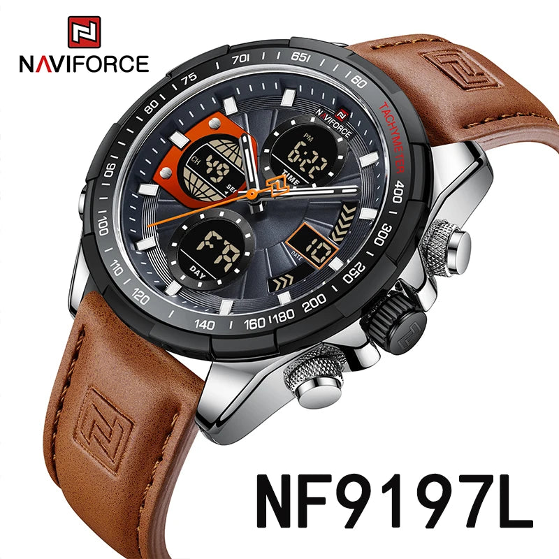 NAVIFORCE Top Military Quartz Watches for Men Luxury Sports Chronograph Watch Waterproof Clock Leather LED Digital WristWatch