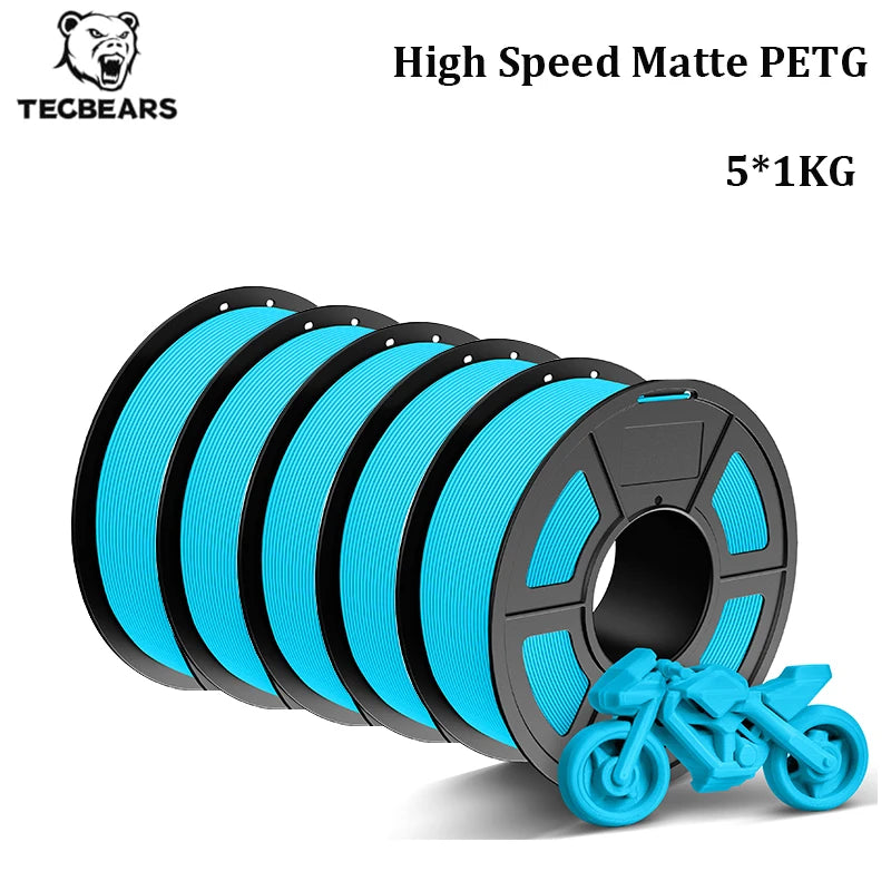 TECBEARS High Speed Matte PETG 3D Filament 1.75mm 5KG petg 600mm/s  Neatly Wound Multi Color FDM 3D Printer Materials DIY Gift