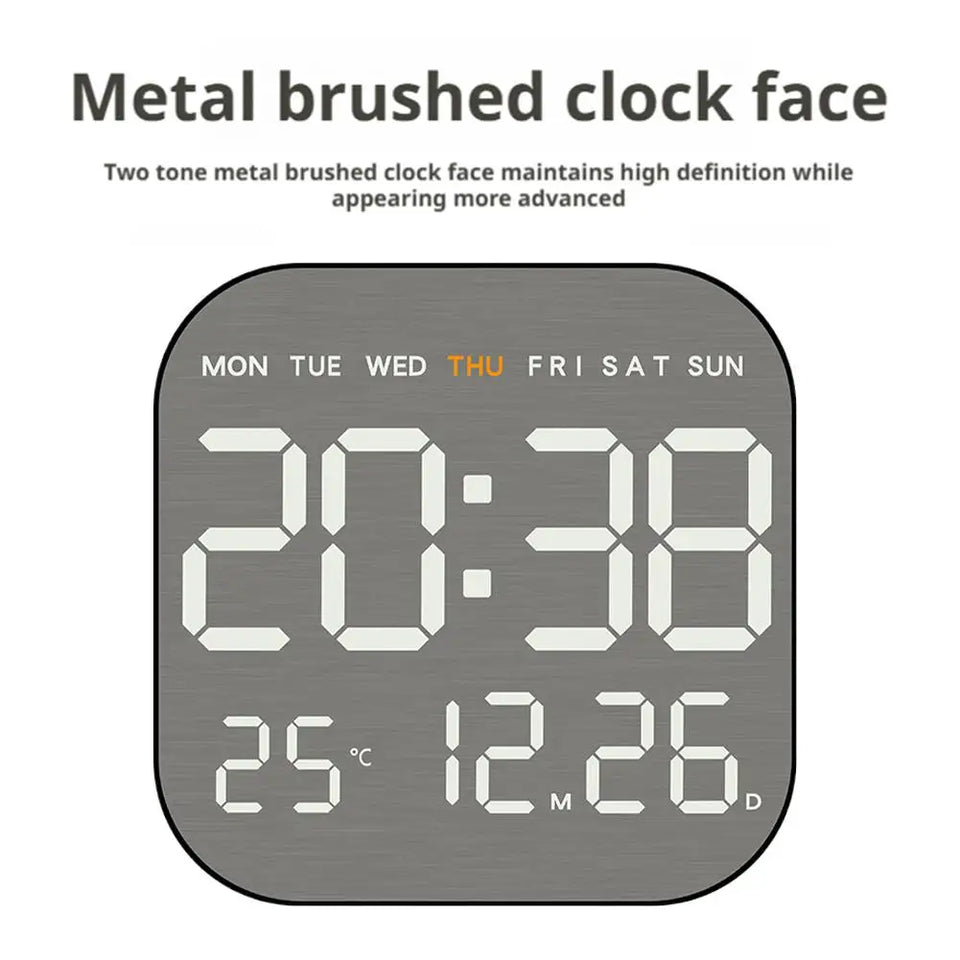 Metal Brushed Wall Clock Multifunctional Electronic Clock LED Electronic Alarm Clock Minimalist Alarm Clock LED Electronic Clock