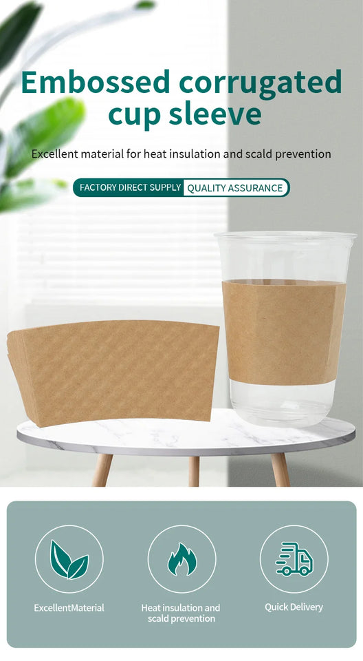 50/100pcs Kraft Paper Coffee Cup Sleeves Disposable Cup Cover Drinks Protective Cover Non-Slip  Heat Insulation Cardboard Holder