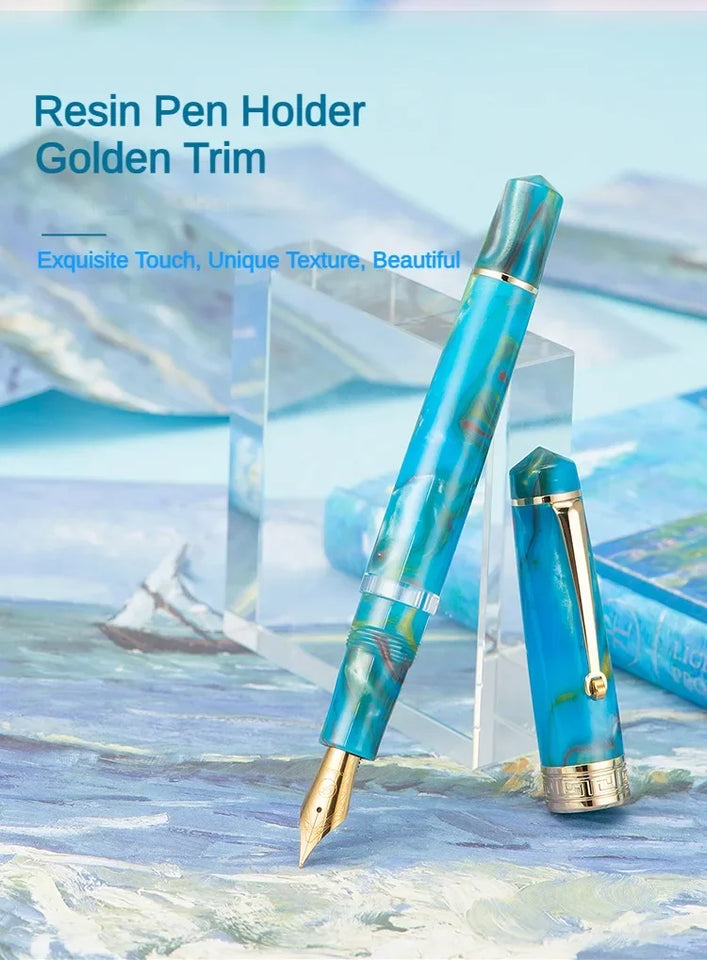 Asvine P20 Piston Fountain Pen M/F/EF Nib Galaxy Acrylic Patterns Golden Clip Smooth Writing Office School Supplies Stationery