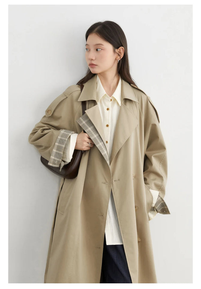 CHIC VEN Women Long Trench Coat Loose Casual New Plaid Patchwork Female Windbreaker Office Ladies Outerwear Spring Autumn 2025