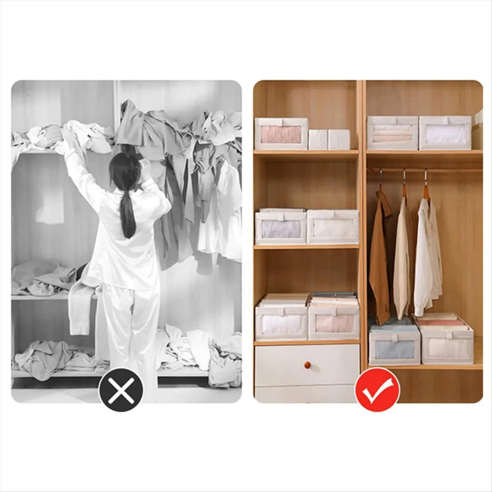 [CLOS] 4 Pack Storage Bins, Storage Containers for Organizing Clothing, Jeans,Closet - Closet Organizers and Storage Beige