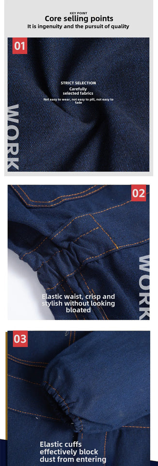 Thickened one-piece denim workwear, wear-resistant labor protection clothing, men's dust-proof auto repair crew clothing, workwe