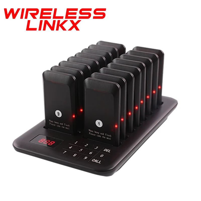 Factory Price Restaurant Pager System Wireless Queue Calling System 16 Buzzers Beepers for Coffee Dessert Shop Food Truck