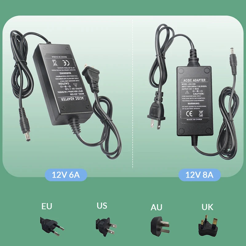 AC 110-240V DC 12V 1A 2A 3A 5A 6A 8A Universal Power Adapter Supply Charger adapter Eu Us Au Uk for 5M 10M 30M LED Light Strips
