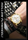 BINBOND New Fashion Mens Casual Sports Watches For Men Retro Big Dial Quartz Watches Classic Leather Business Men Watches B5663