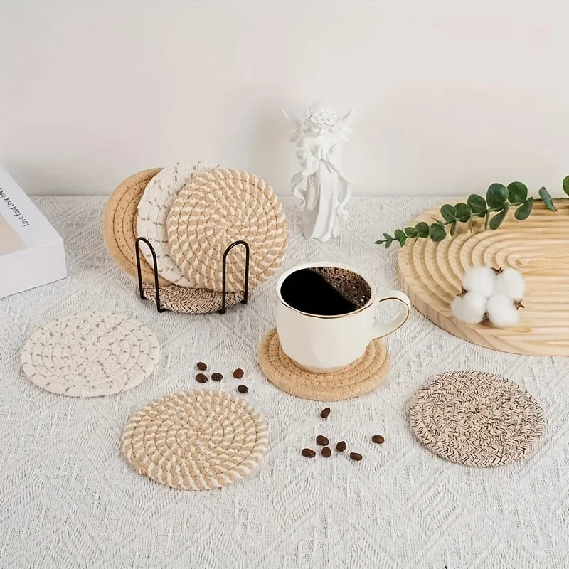 4pcs Absorbent Drink Coasters, Minimalist Cotton Fabric Coasters with Non-Woven Lining for Coffee Table Home Decor