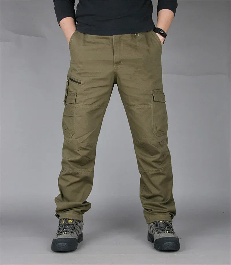 Camping Hiking Pants Men Cargo   Cotton Overalls Straight  Trousers Multi-Pocket Baggy  Slacks Pants