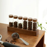 Sealed Glass Tube Wooden Coffee Beans Storage Container with Wood Tool Grain Canisters Barista Gift Idea for Coffee Lovers