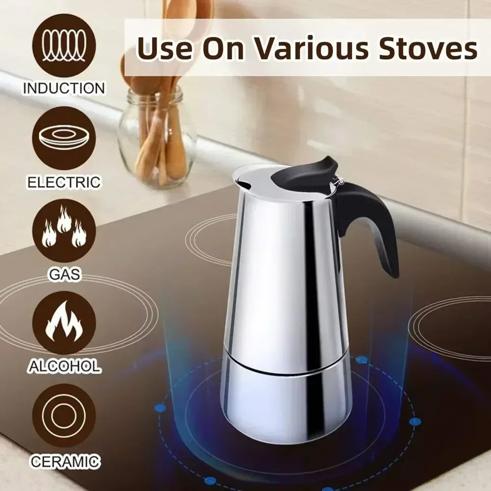 Coffee Maker Moka Pot 50ml-600ml Stainless Steel Cafe Percolator Maker, Italian Coffee Machine Fit Induction Cookers Coffeeware