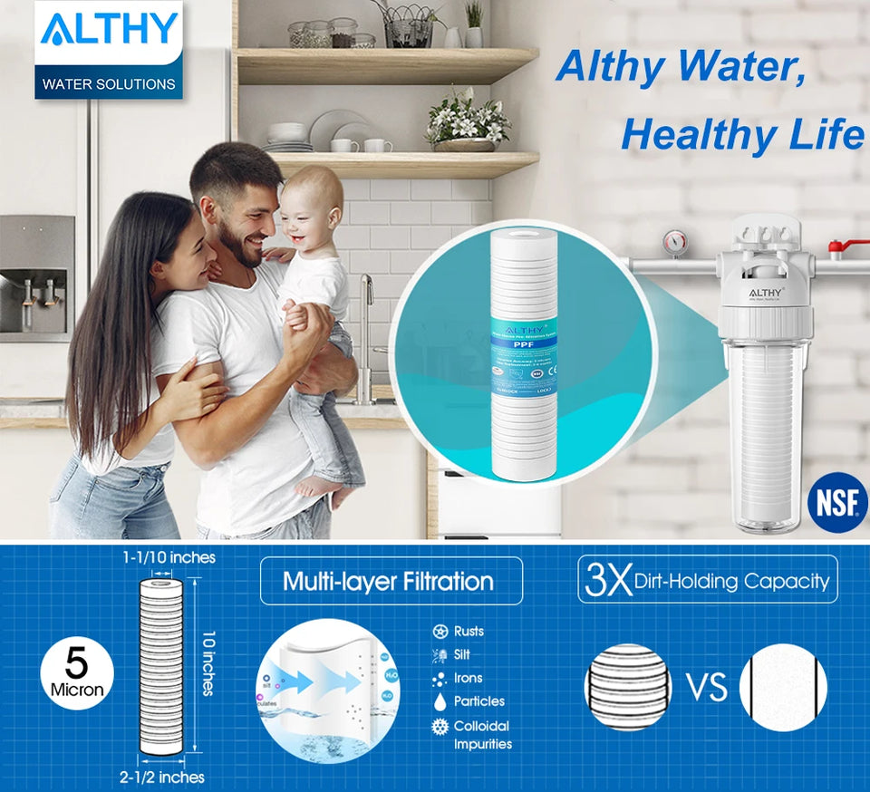 10" 5 Micron Polypropylene  Replacement Filter For Universal & ALTHY PRE-PP Whole House Sediment Water Filter System Prefilter