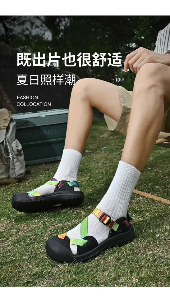 Summer New Handmade  Sandals Leisure Beach Shoes For womens  Outdoor Wading Shoes Man Breathable Casual Anti-collision Toe Flats