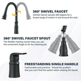 Matte Black Kitchen Sink Faucet with Pull Down Sprayer 1 Handle 2 Hole Mixer Tap Hot and Cold Taps