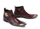 Punk Style Genuine Leather Men Ankle Boots Iron Black Slip On Men Dress Boots Italian Formal Fashion Men Chelsea Boots Pointy