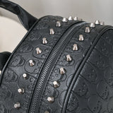 Jierotyx Goth Skull Embossed Backpack for Women Halloween Studded Decor Daypack Punk Style PU Leather Bag Fashion Rivet Travel
