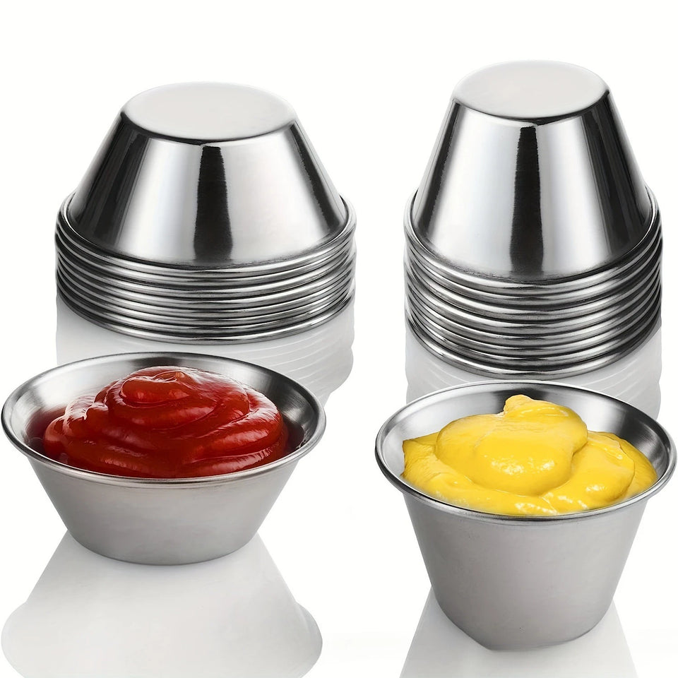 Heavy Duty Thickened 4/12 Pcs Round Stainless Steel Sauce Dishes Reusable Dipping Cups Corrosion-Resistant Commercial Grade