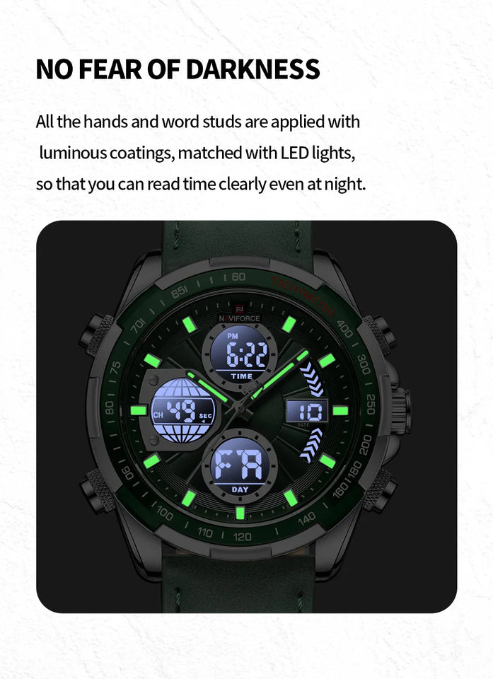 NAVIFORCE Top Military Quartz Watches for Men Luxury Sports Chronograph Watch Waterproof Clock Leather LED Digital WristWatch