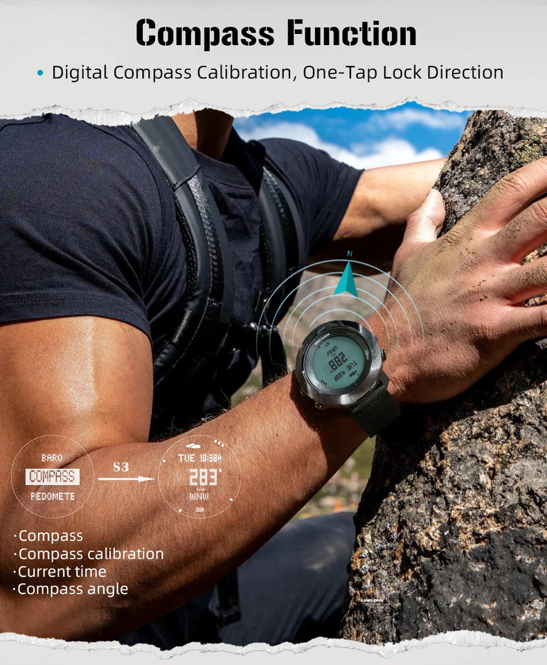 NORTH EDG APACHE-D Men's Digital Free Dive Watch Outdoor Sport Watches Altitude Barometer Compass World Time Waterproof 100M
