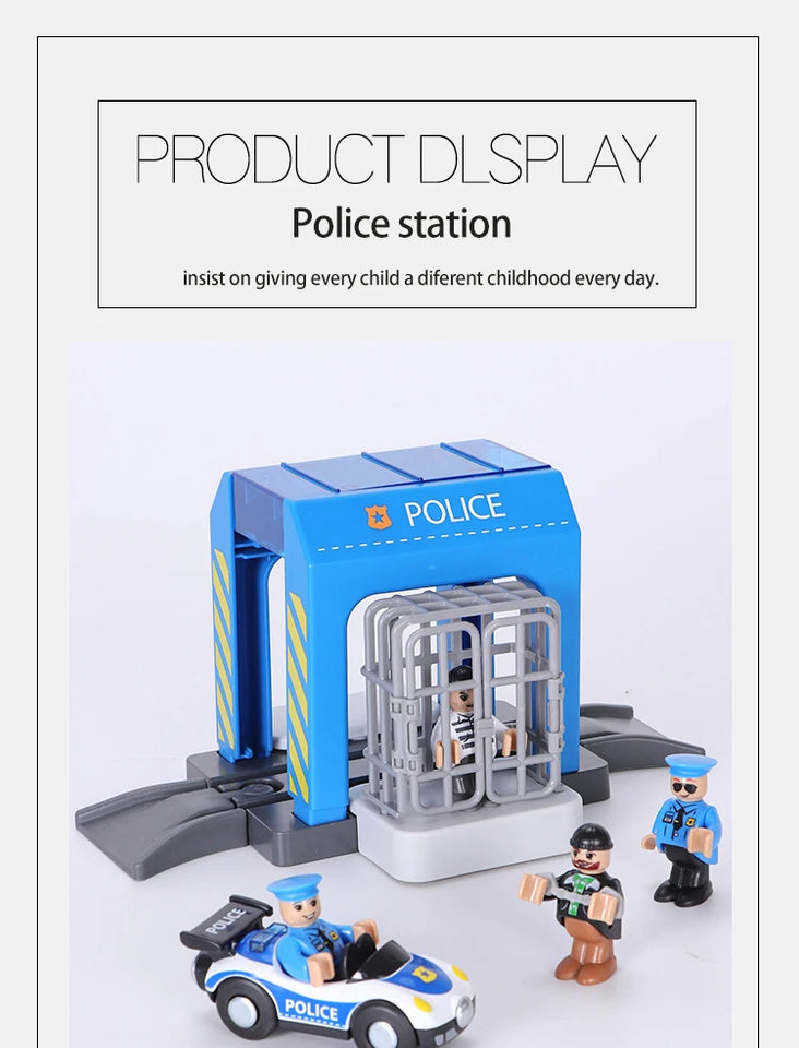 Set Police Thief Catching Building Block Suit Compatible With Wooden Train Track Plastic Police Station Children's Toys Gifts
