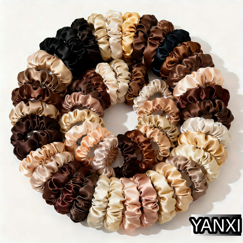 1/30/60/100pcs bulk satin scrunchies 100colors  women small 6.5cm headwear hair ties accessories casual cute black coffee