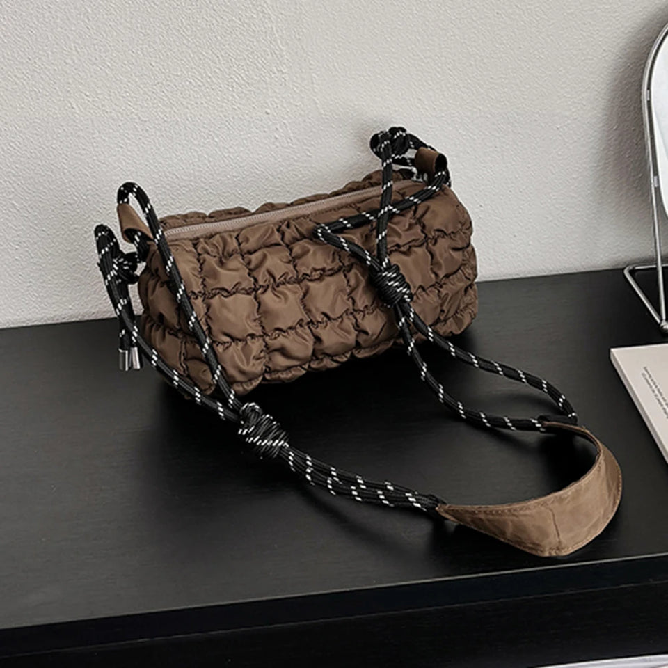 Stylish Women Quilted Cloud Bag with Braided Rope Strap Soft Shoulder Bag Perfect for Daily Use and Casual Outings