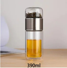 420ML Tea Cup Easy To Clean Glass Tea Cup with Double-layer Tea Infuser Tea Infuser Water Cup Suitable for Office Outdoor Travel