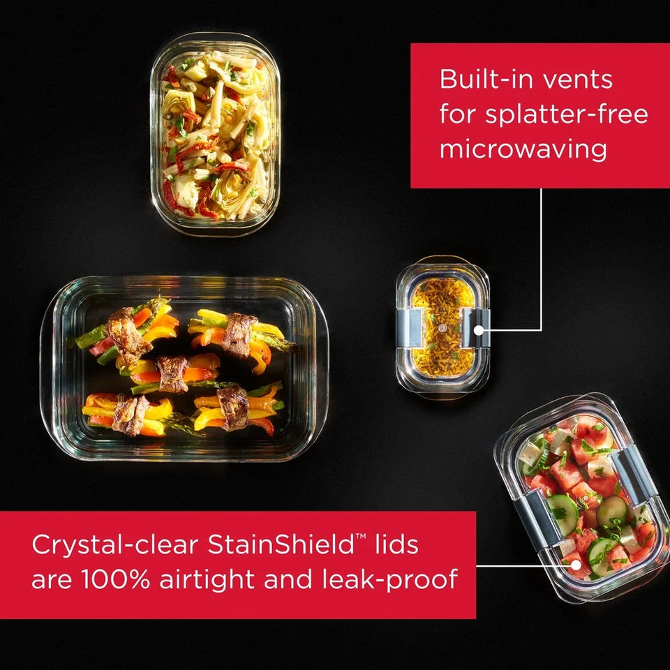 Brilliance Glass Food Storage Container 8-Cup Airtight Leak Proof BPA Free Oven Microwave Dishwasher Safe Perfect Organization