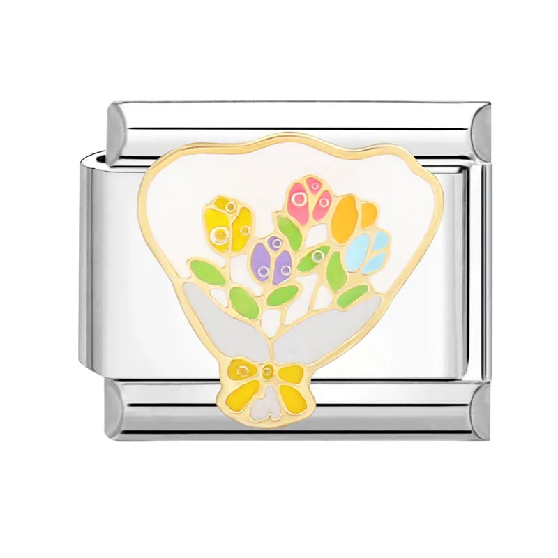 Cute Cats Flowers Planet Coffee Milk Cake Mountain Italian Charm Links Fit 9mm Stainless Steel Bracelet DIY Jewelry Making Gifts