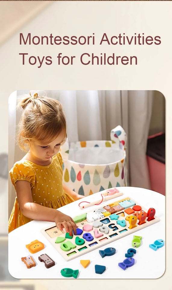 Montessori Wooden Toys Kids Busy Board Shape & Number Matching Digital Shape Educational Toys For Children Gifts