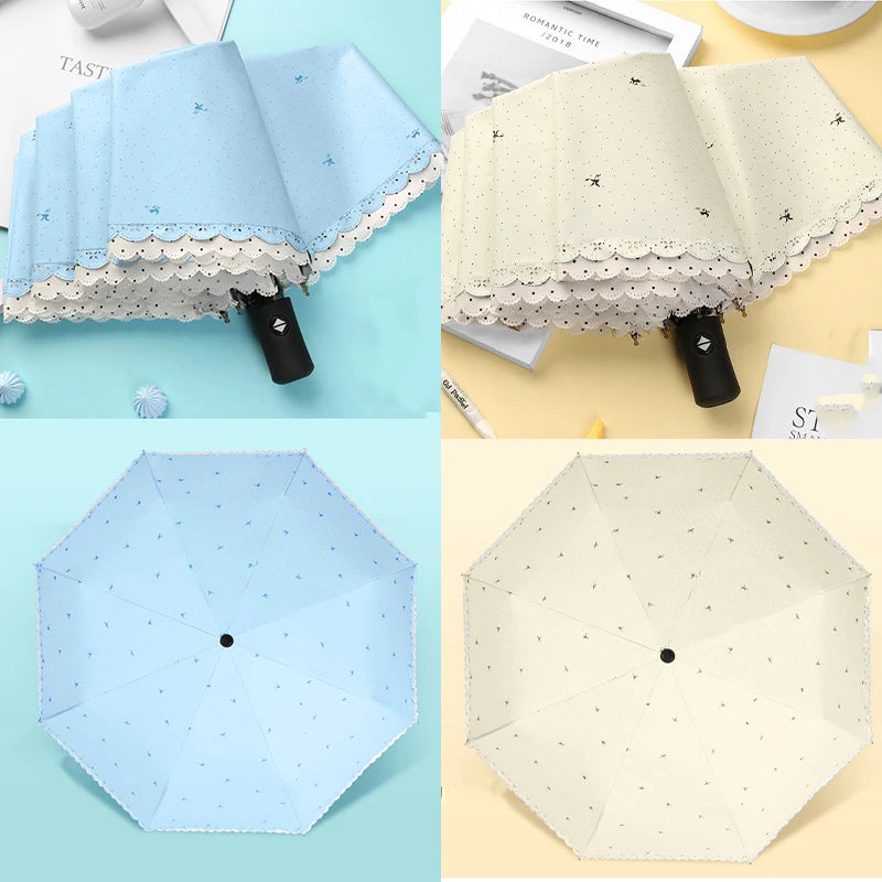 Women's Umbrella Lace Fashion Folding Umbrella Sunshade Umbrella Wind and Rain Resistance Travel Foldable Portable Student Gift