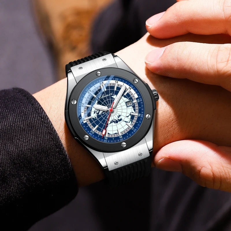 CHENXI 82442 Men's Quartz Watch Casual Outdoors Sports Watches Brand World Map Military Waterproof Men Wrist Watches Clock Gifts